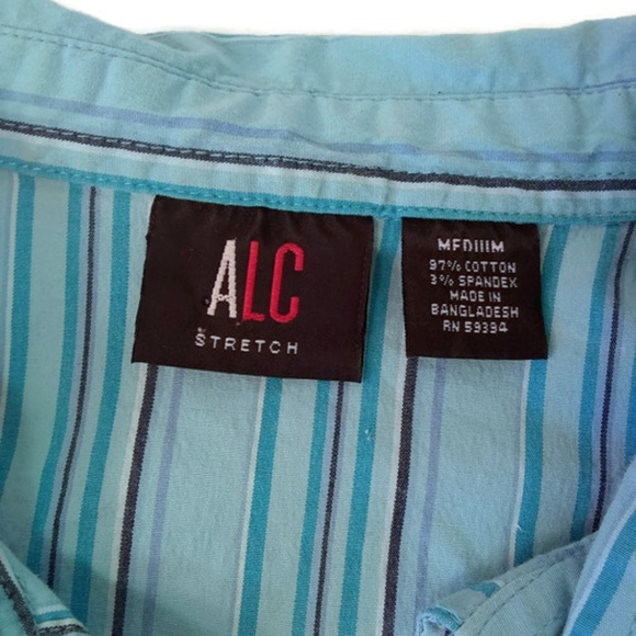 A.L.C. Stretch Women's Med Top Blue White Striped Shirt Size Medium - Picture 6 of 8